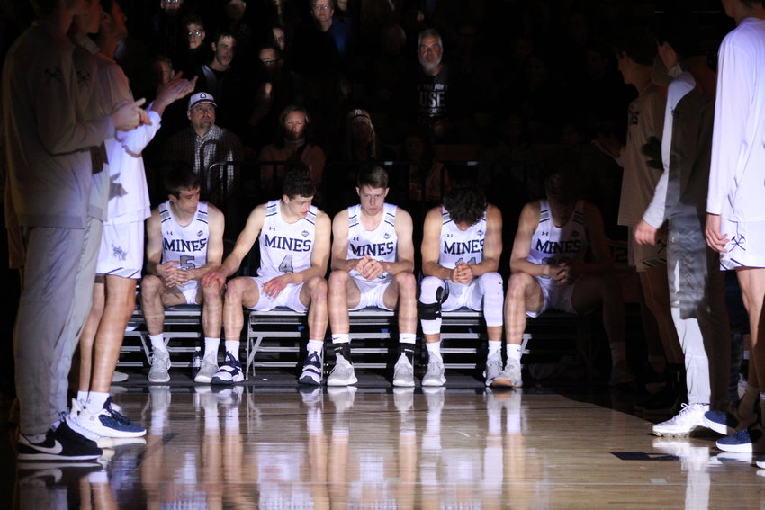 Colorado School of Mines' starters prepare to take the court during the Jan. 27 home game against Fort Lewis.